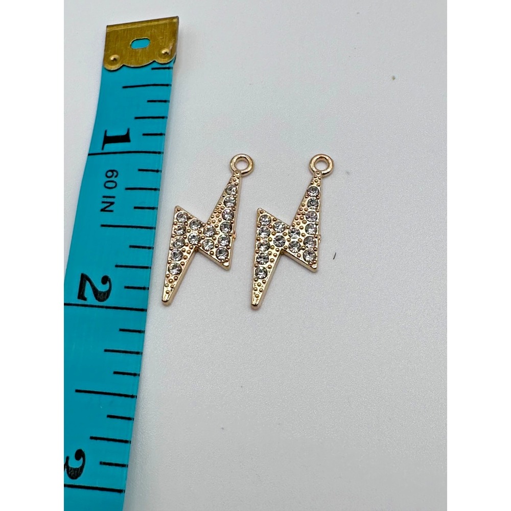 Pair of 2 Gold Tone Sparkly Lightning Bolt Pendants‎